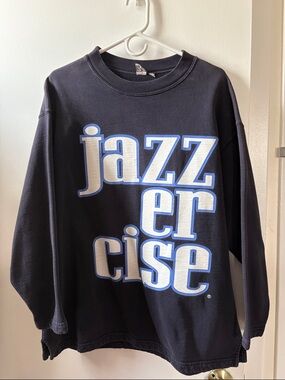Vintage Black Crewneck Sweatshirt with White and Blue 'jazzercise' Graphic